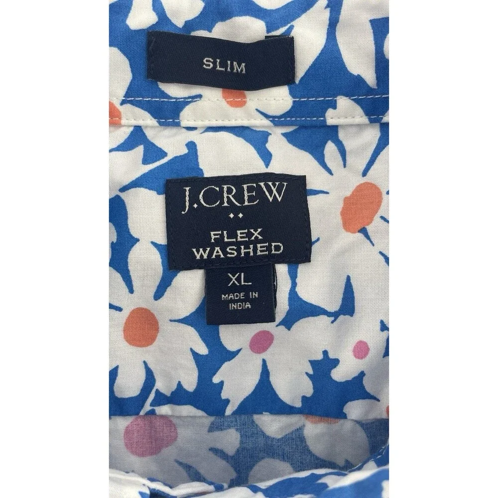 J. Crew Flex Washed Slim Shirt Men’s XL Blue Floral Button Up Cotton Stretch